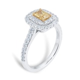Mappin & Webb Platinum 1.01ctt Emerald Cut Yellow Diamond Double Halo Ring