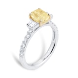 Mappin & Webb Platinum 2.16cttw Cushion Cut Yellow Diamond Three Stone Ring