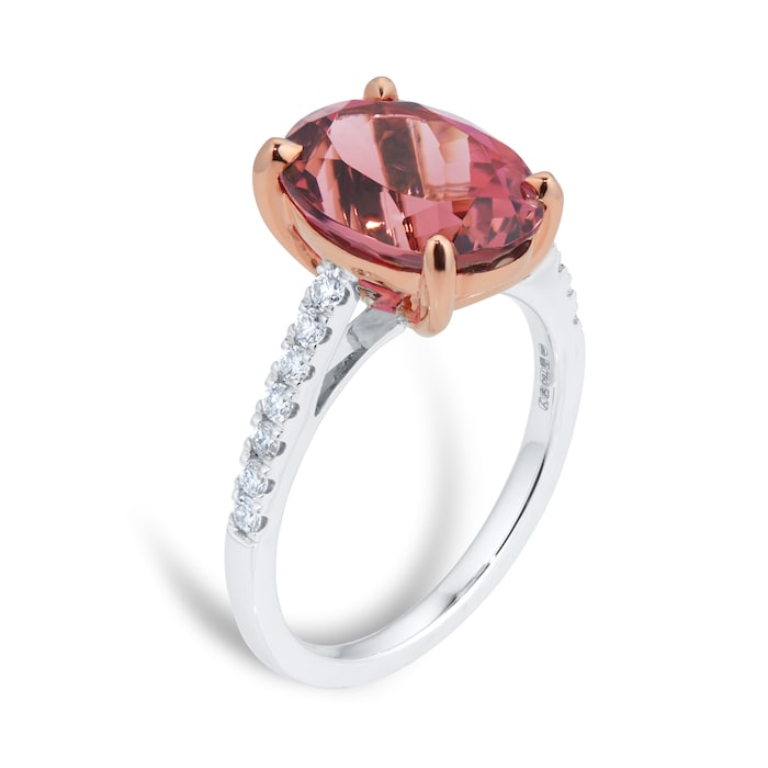 Mappin & Webb 18ct White and Rose Gold Pink Tourmaline Oval Cut Ring
