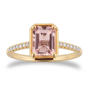 Goldsmiths 18ct Yellow Gold Morganite and 0.10cttw Diamond Ring