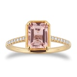 Goldsmiths 18ct Yellow Gold Emerald Cut Morganite and 0.10cttw Diamond Ring