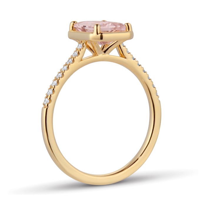 Goldsmiths 18ct Yellow Gold Emerald Cut Morganite and 0.10cttw Diamond Ring