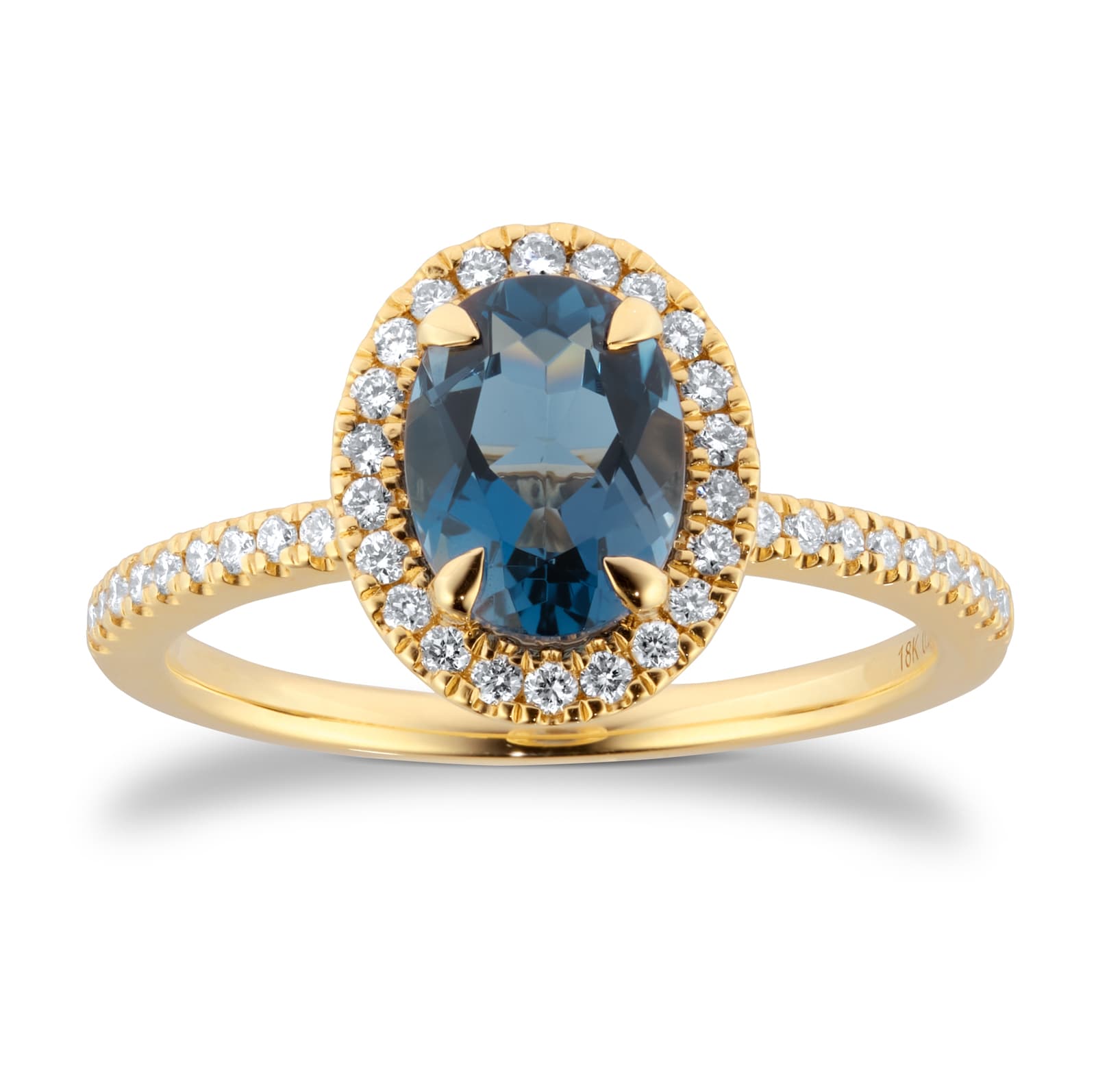 Mappin 
Webb 18ct Yellow Gold London Blue Topaz 
0.22cttw Diamond Ring