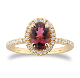 06380250120 - 18ct Yellow Gold Pink Tourmaline & 0.22cttw Diamond Ring - Ring Size L