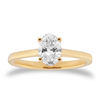 Goldsmiths 18ct Yellow Gold 0.90cttw Oval Cut Diamond Solitaire Engagement Ring