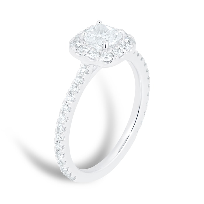 Mayors Platinum 1.00ct Cushion Halo Engagement Ring (H/SI1)