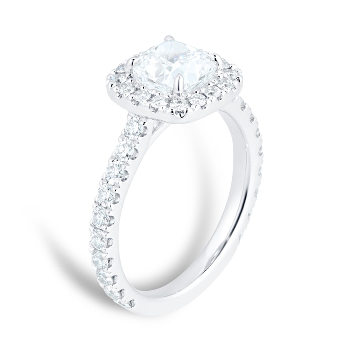 Mayors Platinum 2.00ct Cushion Halo Engagement Ring - Ring Size 4.5