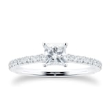 Mayors Platinum 1.00cttw Princess Cut Solitaire with Diamond Set Shoulders Engagement Ring