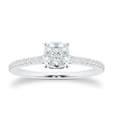 Mayors Platinum 0.96cttw Cushion Cut Solitaire with Diamond Set Shoulders Engagement Ring