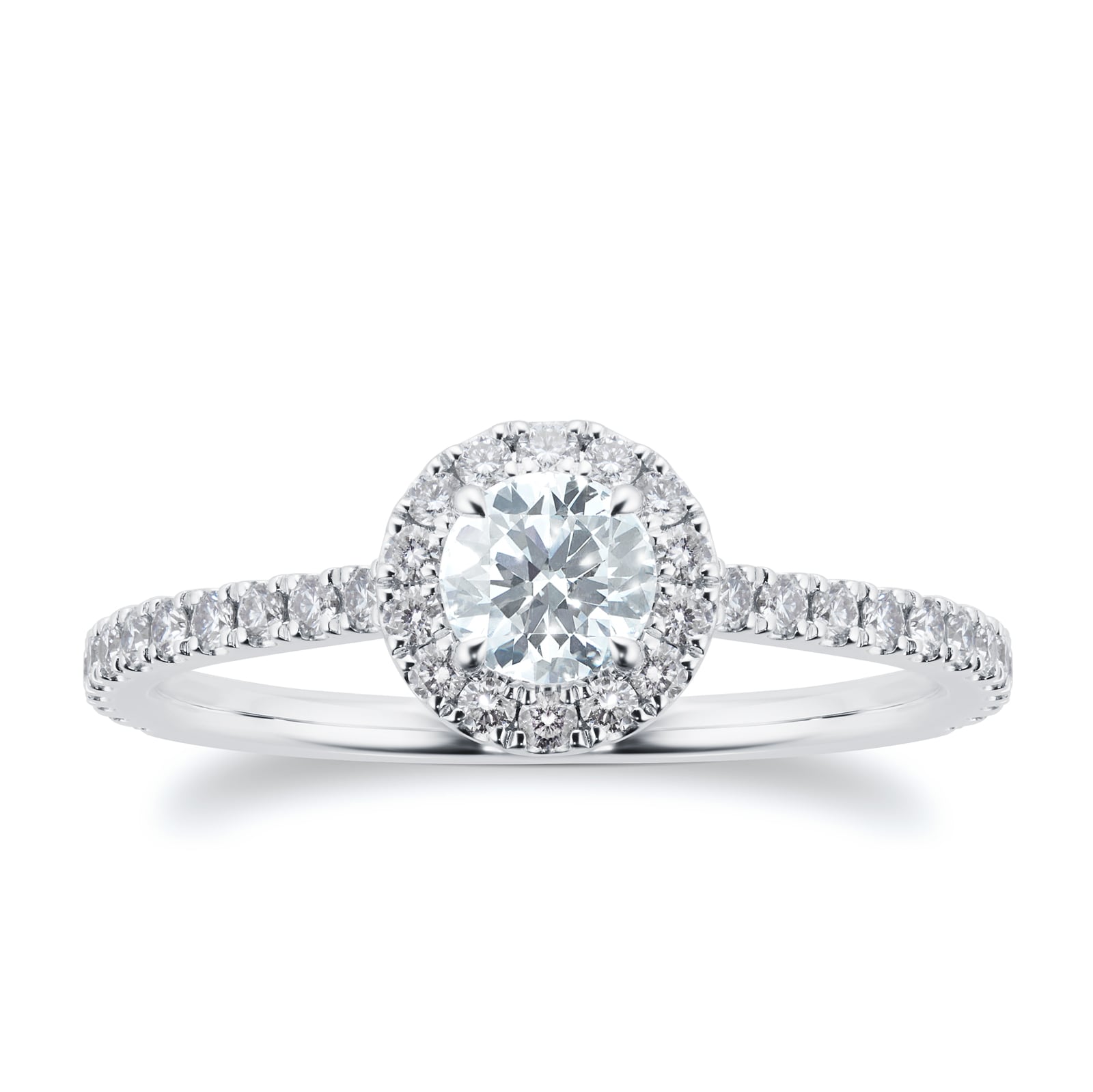 Mayors Platinum 0.93ct Round Halo Engagement Ring (F/SI1)