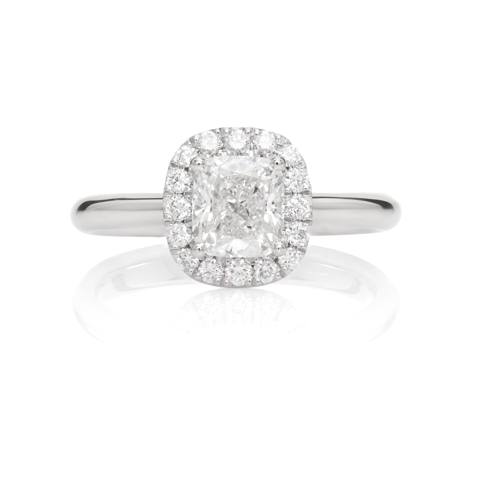 Mayors Platinum 0.83ct Cushion Halo Engagement Ring (F/VVS2)
