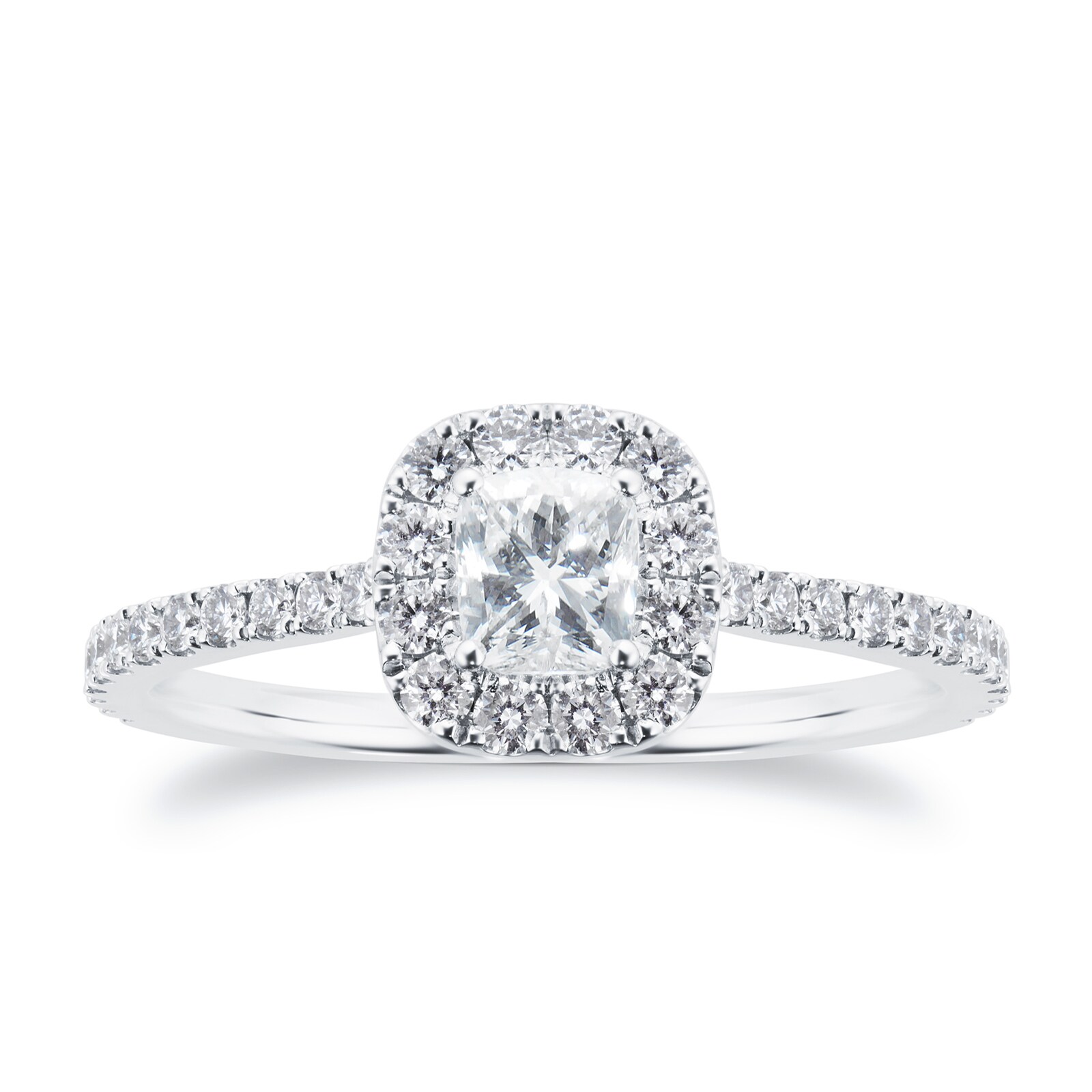 Mayors Platinum 1.25ct Cushion Halo Engagement Ring (H/VVS2)