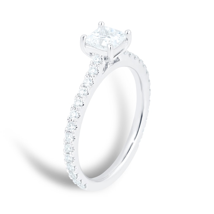 Mayors Platinum 0.79cttw Princess Cut Solitaire with Diamond Set Shoulders Engagement Ring