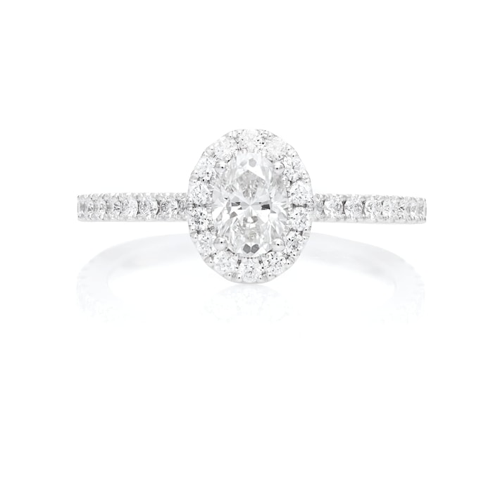 Mayors Platinum 0.96ct Oval Halo Engagement Ring (E/VS1)