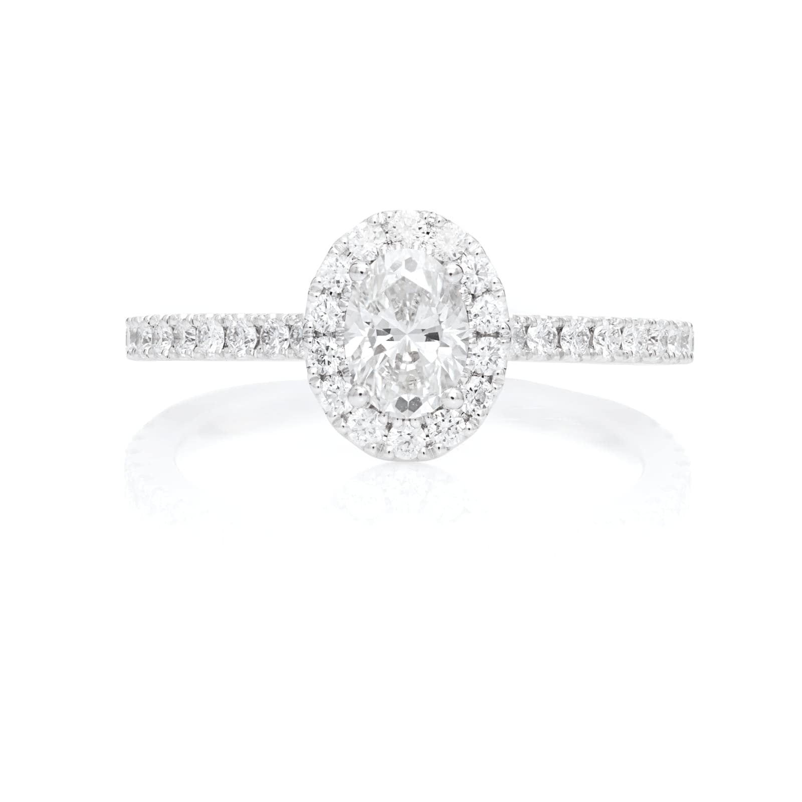 Mayors Platinum 0.96ct Oval Halo Engagement Ring (E/VS1)