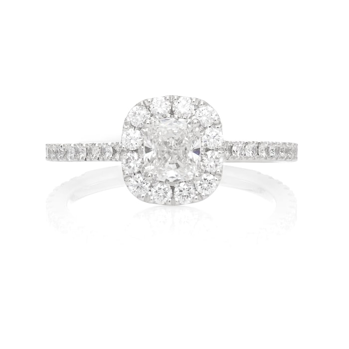 Mayors Platinum 0.95ct Cushion Halo Engagement Ring (E/VVS2)