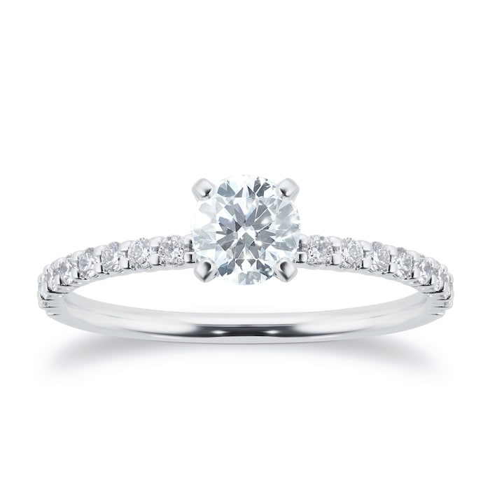 Mayors Platinum 0.75cttw Brilliant Cut Diamond Solitaire with Diamond Set Shoulders Engagement Ring
