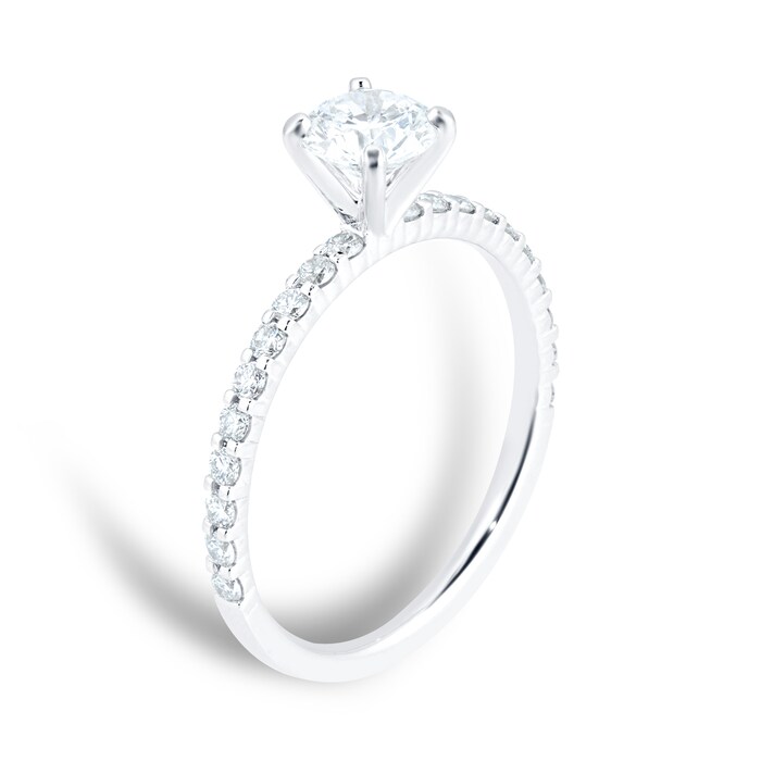 Mayors Platinum 0.75cttw Brilliant Cut Diamond Solitaire with Diamond Set Shoulders Engagement Ring