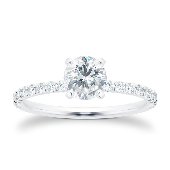 Mayors Platinum 0.98cttw Diamond Solitaire with Diamond Set Shoulders Engagement Ring