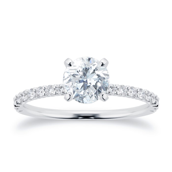 Mayors Platinum 1.28cttw Brilliant Cut Diamond Solitaire with Diamond Set Shoulders Engagement Ring