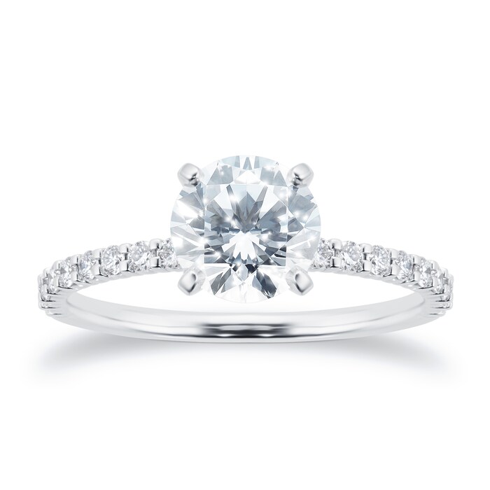 Mayors Platinum 1.43cttw Diamond Solitaire with Diamond Set Shoulders Engagement Ring