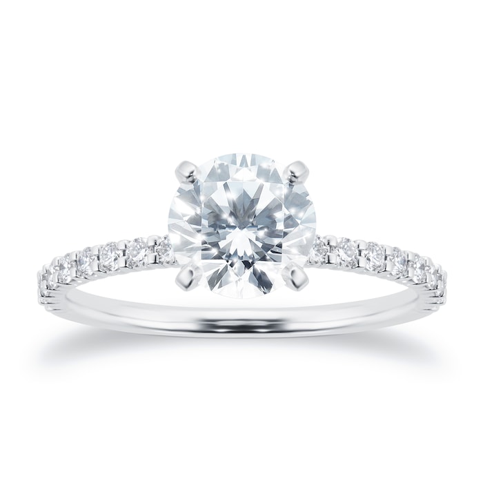 Mayors Platinum 1.43cttw Brilliant Cut Diamond Solitaire with Diamond Set Shoulders Engagement Ring