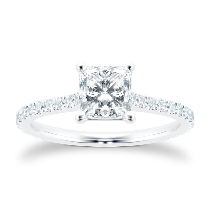 Mayors Platinum 1.50cttw Princess Cut Solitaire with Diamond Set Shoulders Engagement Ring