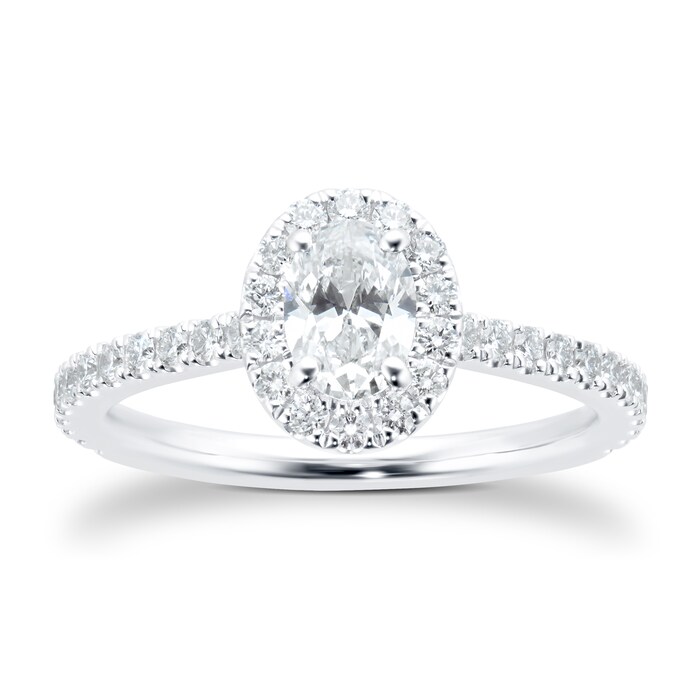 Mayors Platinum 0.92w Oval Single Halo Engagement Ring