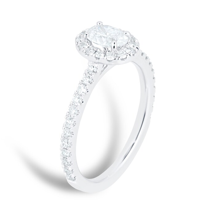 Mayors Platinum 0.95w Oval Single Halo Engagement Ring