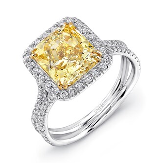 UNEEK Platinum 3.50cttw Radiant Yellow Diamond and 0.50cttw White Diamond Halo Ring - Size 6.5