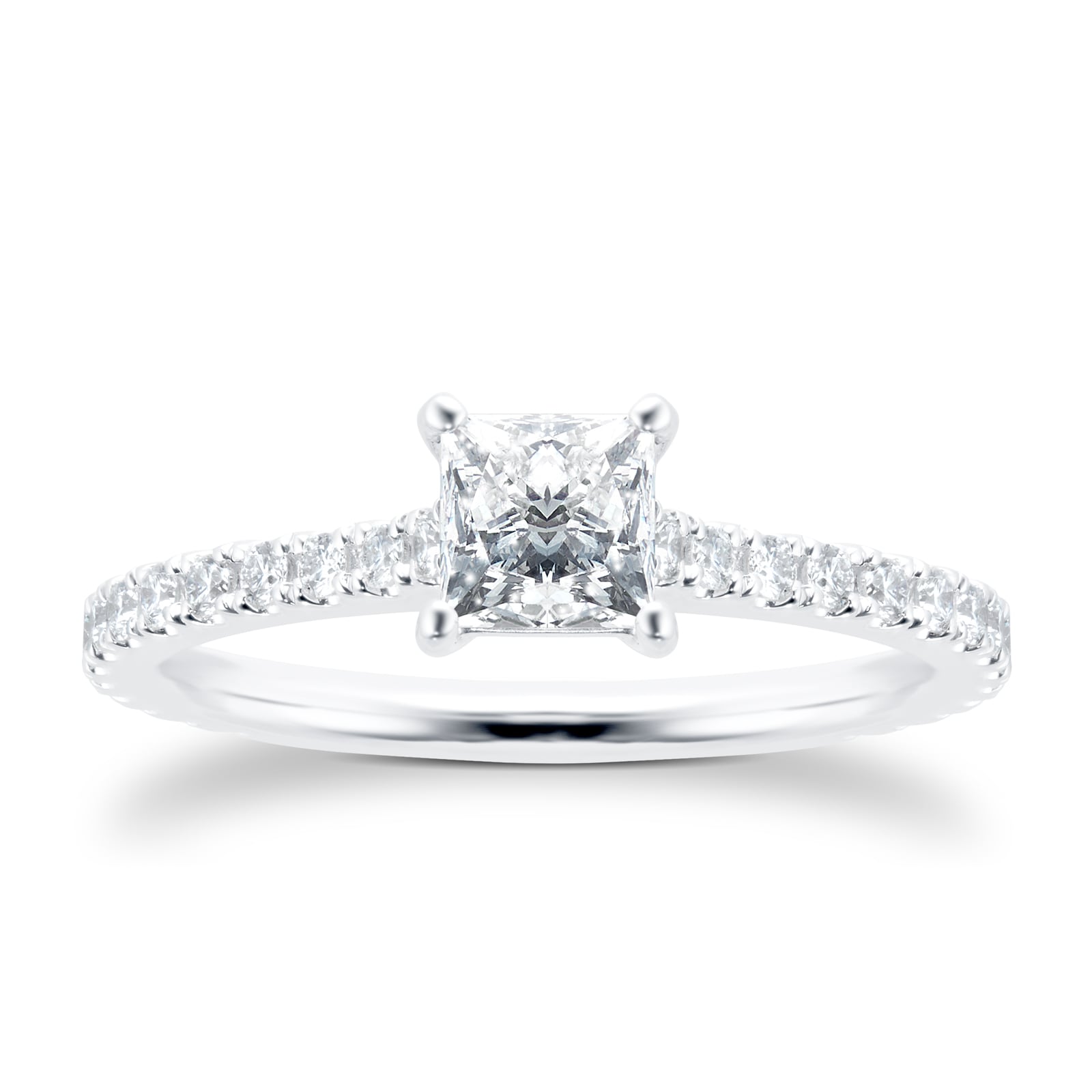 Platinum 0.81cttw Princess Cut Solitaire With Diamond Set Shoulders Engagement Ring