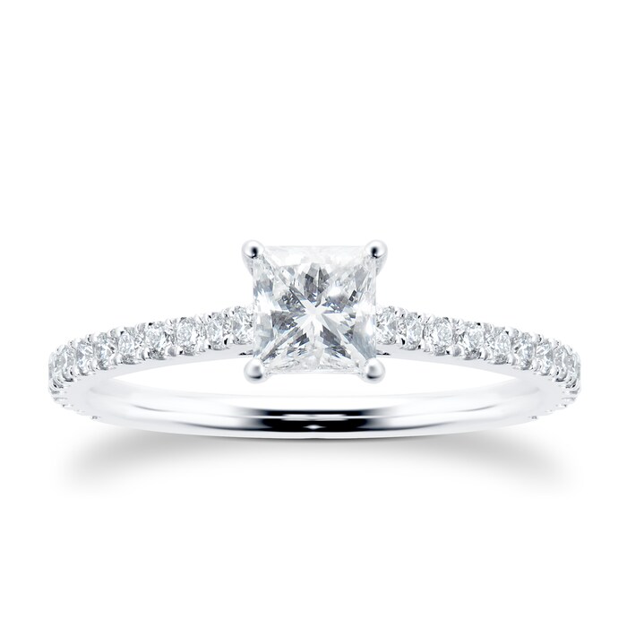 Mayors Platinum 1.05cttw Princess Cut Solitaire with Diamond Set Shoulders Engagement Ring