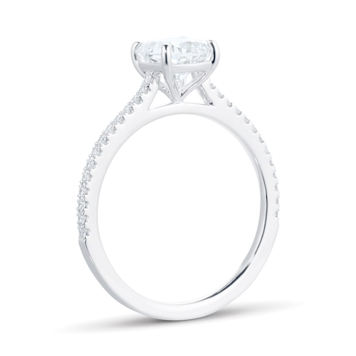 Mayors Platinum 1.36cttw Cushion Cut Solitaire with Diamond Set Shoulders Engagement Ring