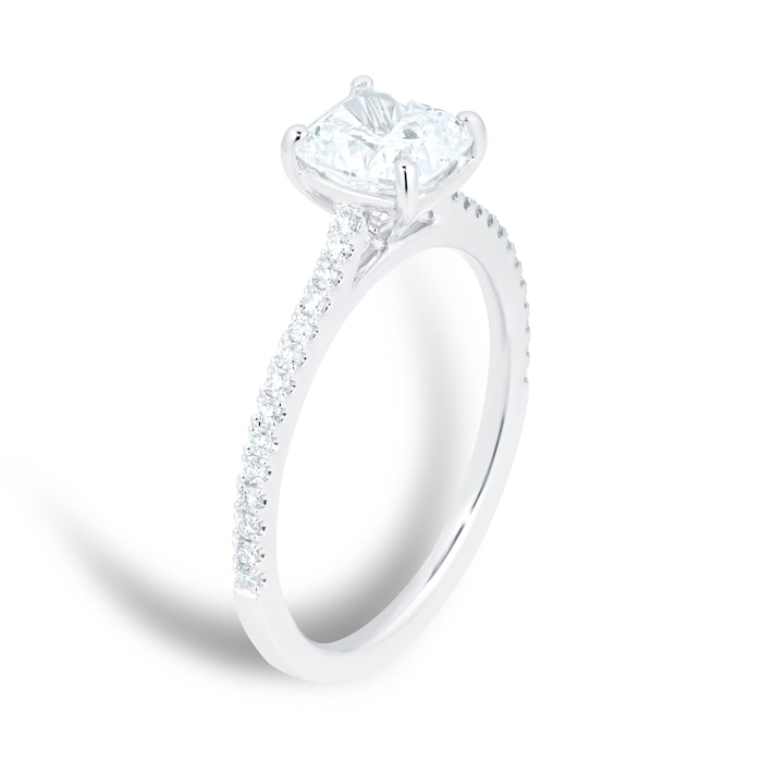 Mayors Platinum 1.36cttw Cushion Cut Solitaire with Diamond Set Shoulders Engagement Ring