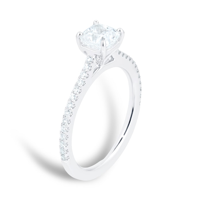 Mayors Platinum 1.06cttw Cushion Cut Solitaire with Diamond Set Shoulders Engagement Ring
