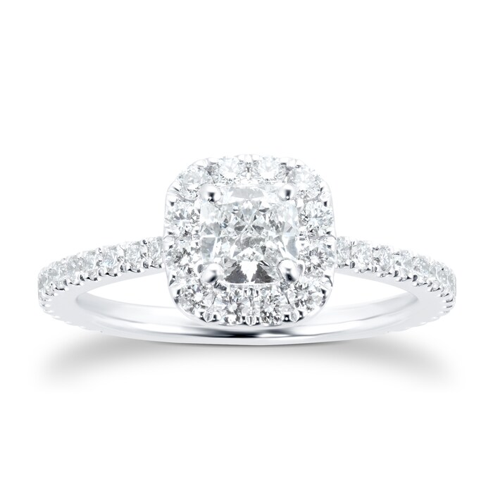 Mayors Platinum 0.99cttw Cushion Single Halo Engagement Ring