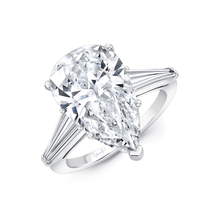 UNEEK Platinum 5.01cttw Pear and 0.60cttw Baguette Shoulders Engagement Ring - Size 6