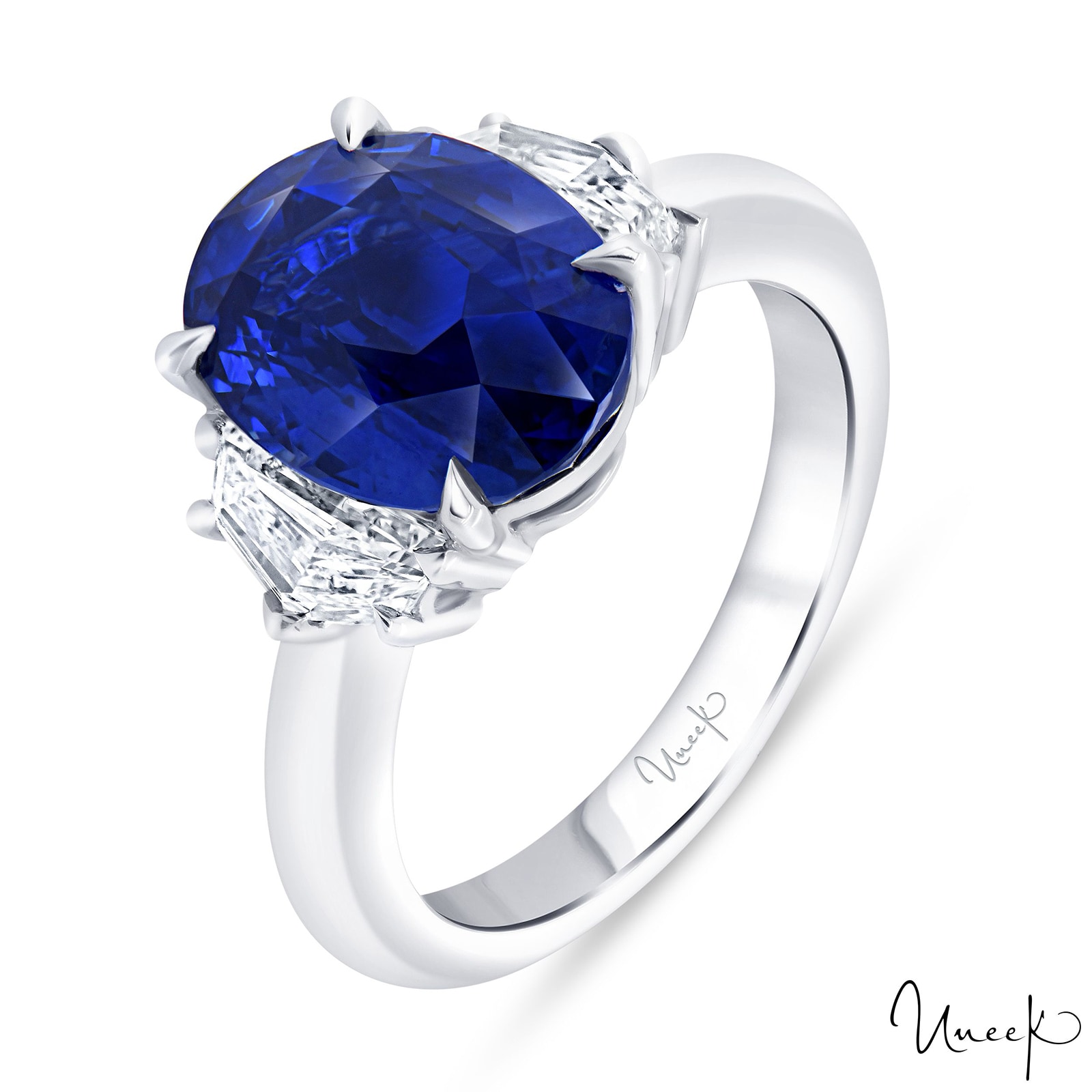 Uneek Platinum 5.55cttw Sapphire and 0.93cttw Diamond Three Stone Ring