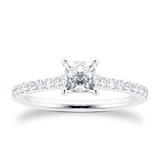 Mayors Platinum 0.76cttw Princess Cut Solitaire with Diamond Set Shoulders Engagement Ring