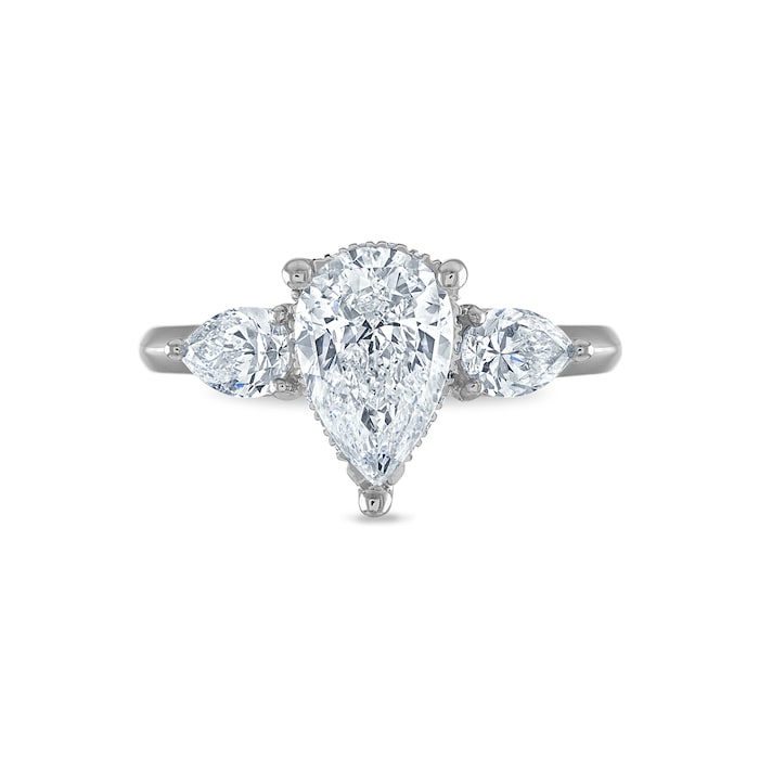 Royal Asscher Platinum 2.05cttw  Royal Asscher Pear Shape Diamond Ariana 3 Stone Engagement Ring