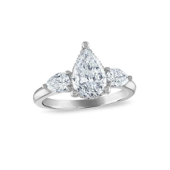 Royal Asscher Platinum 2.05cttw  Royal Asscher Pear Shape Diamond Ariana 3 Stone Engagement Ring