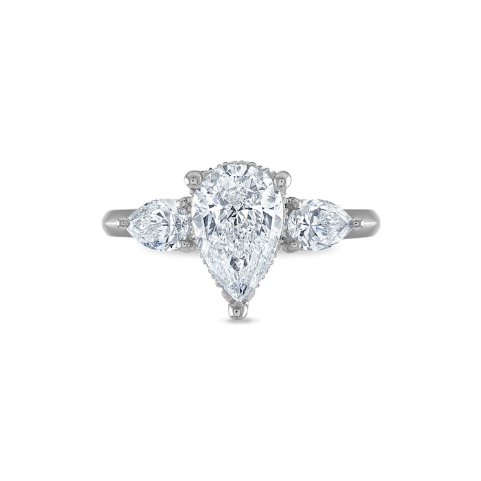 Royal Asscher Platinum 2.56cttw Royal Asscher Pear Shape Diamond Ariana 3 Stone Engagement Ring