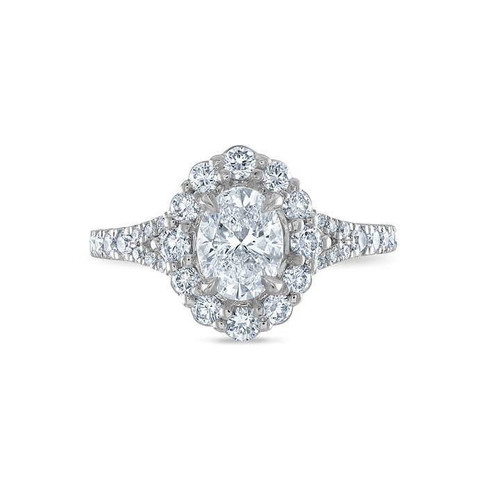 Royal Asscher Platinum 1.76cttw Royal Asscher Oval Diamond Halo Jasmine Engagement Ring