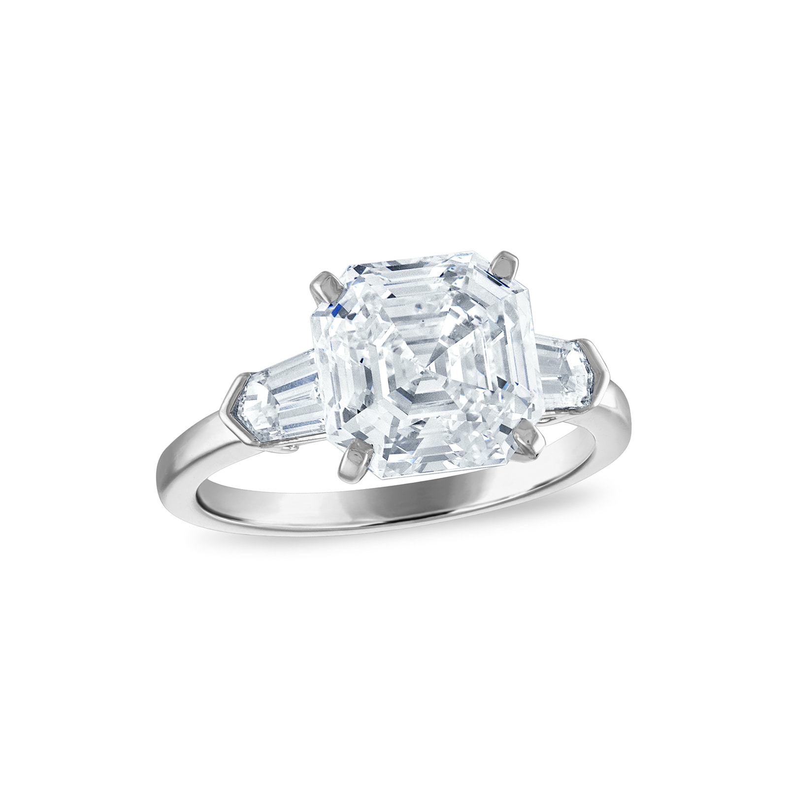 Royal Asscher Platinum 4.41cttw Royal Asscher Cut Diamond Ava 3 Stone Engagement Ring