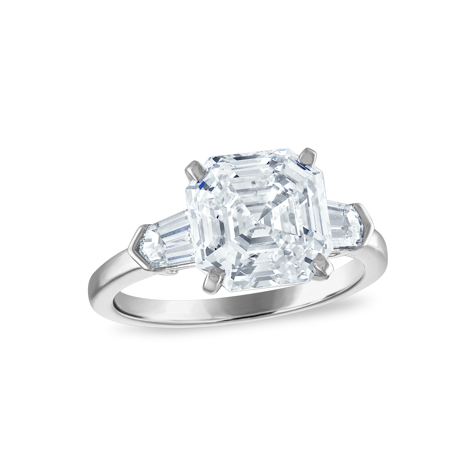 Royal Asscher Platinum 5.49cttw Royal Asscher Cut Diamond Ava 3 Stone Engagement Ring