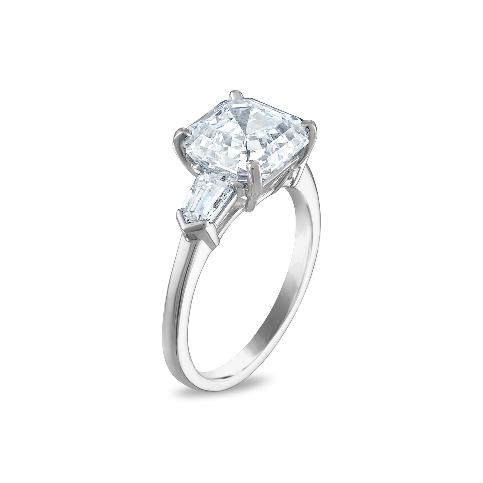 Royal Asscher Platinum 5.49cttw Royal Asscher Cut Diamond Ava 3 Stone Engagement Ring