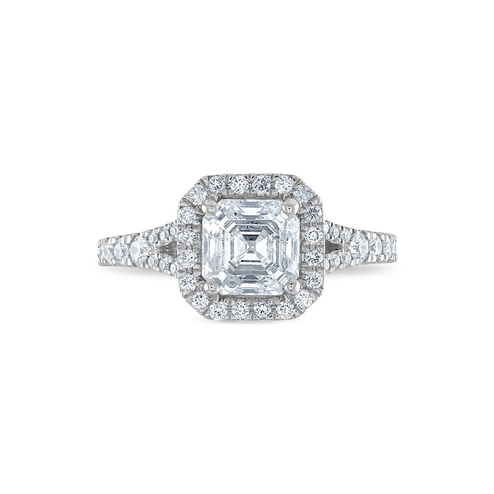 Royal Asscher Platinum 1.97cttw Royal Asscher Cut Halo Diamond Mako Engagement Ring