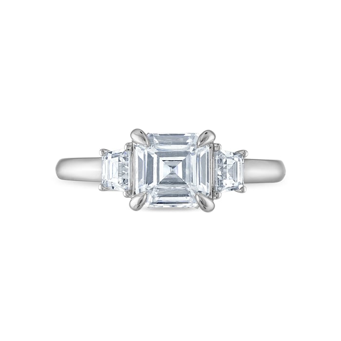 Royal Asscher Platinum 2.47cttw Royal Asscher Cut Diamond Rania 3 Stone Engagement Ring
