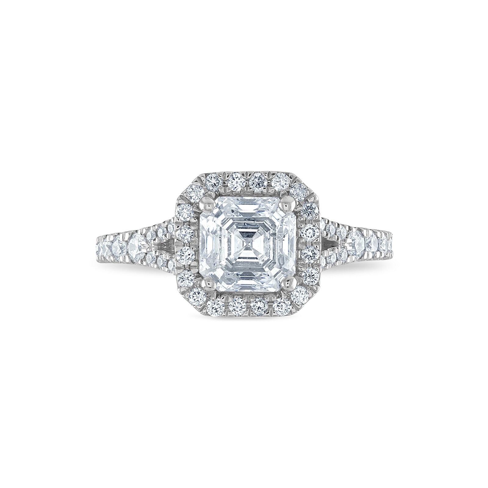 Royal Asscher Platinum 1.96cttw Royal Asscher Cut Halo Diamond Mako Engagement Ring