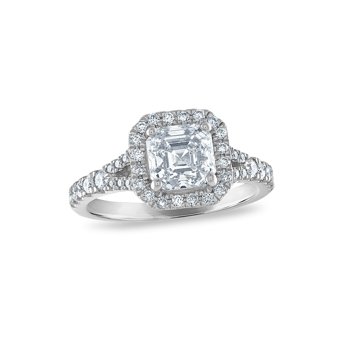 Royal Asscher Platinum 1.96cttw Royal Asscher Cut Halo Diamond Mako Engagement Ring